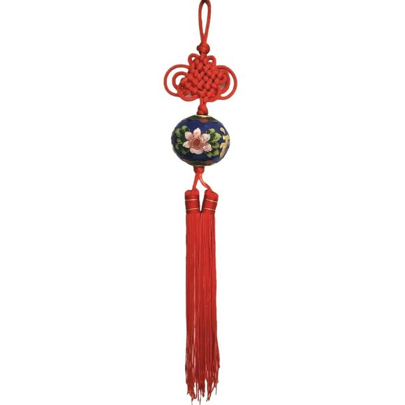 Chinese Ornament Cloisonne Enamel Ball Good Fortune Red Knots Tassel Flower Gold - Picture 1 of 9